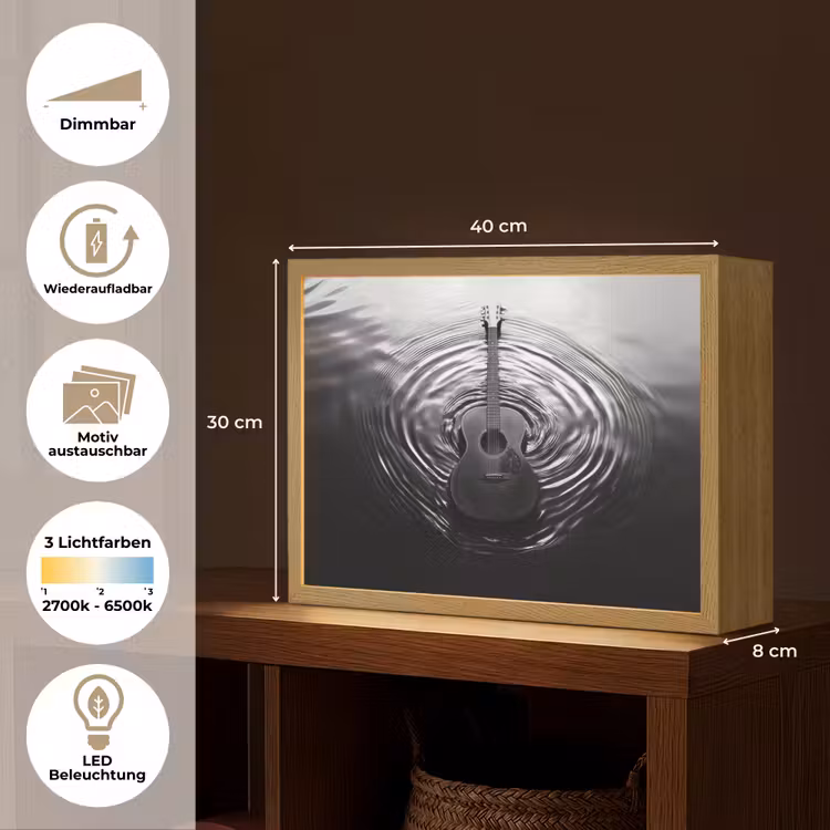Gitaar - Hout - Water Light Box met batterij (Wandlamp) middel -USP_websiteoverzichtDE