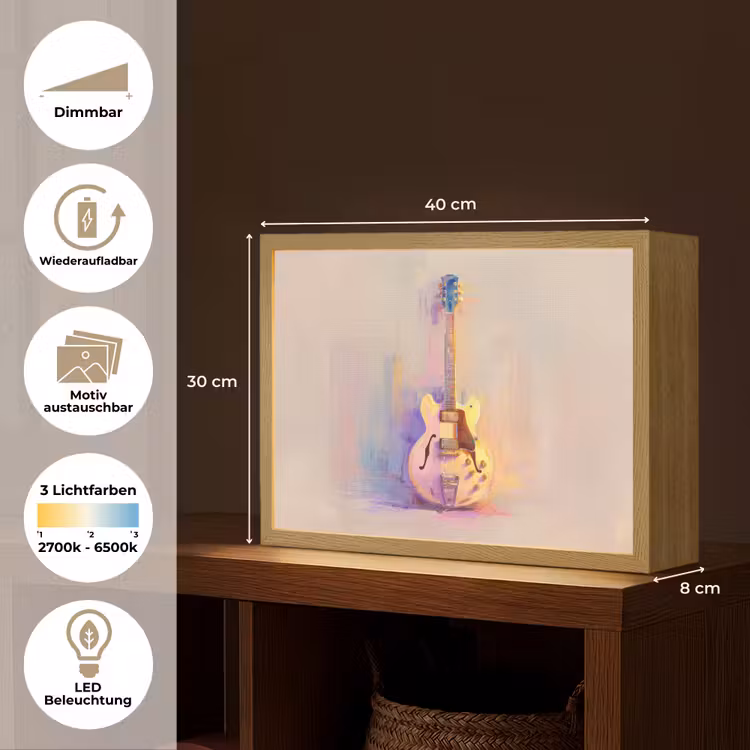 Gitaar - Pastel - Schilderachtig Light Box met batterij (Wandlamp) middel -USP_websiteoverzichtDE