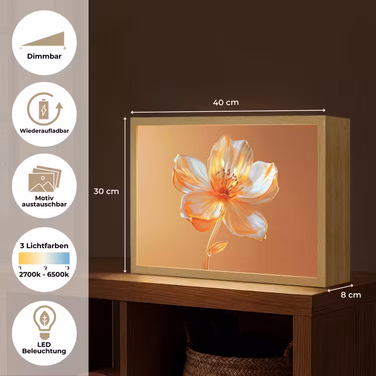 Glazen - Bloem - Oranje Light Box met batterij (Wandlamp) middel -USP_websiteoverzichtDE
