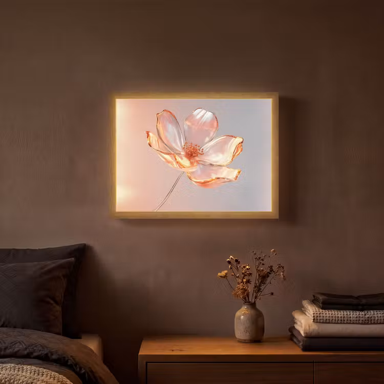 Glazen - Bloem - Roze Light Box met batterij (Wandlamp) middel -sfeer4