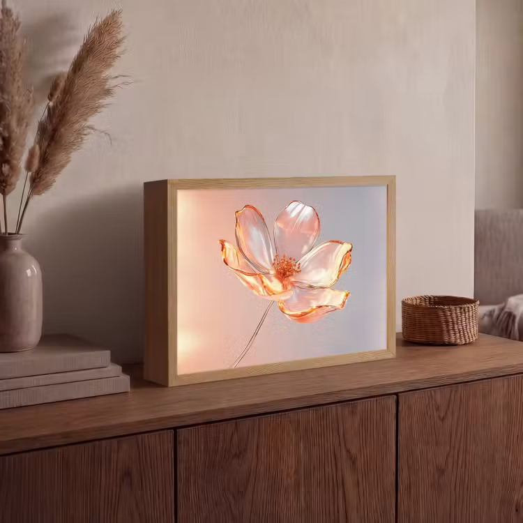 Glazen - Bloem - Roze Light Box met batterij (Wandlamp) middel -sfeer2