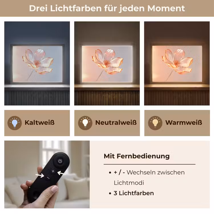 Glazen - Bloem - Roze Light Box met batterij (Wandlamp) middel -USP_lichtkleurDE