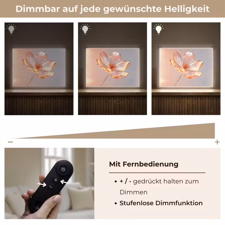 Glazen - Bloem - Roze Light Box met batterij (Wandlamp) middel -USP_dimbaarDE