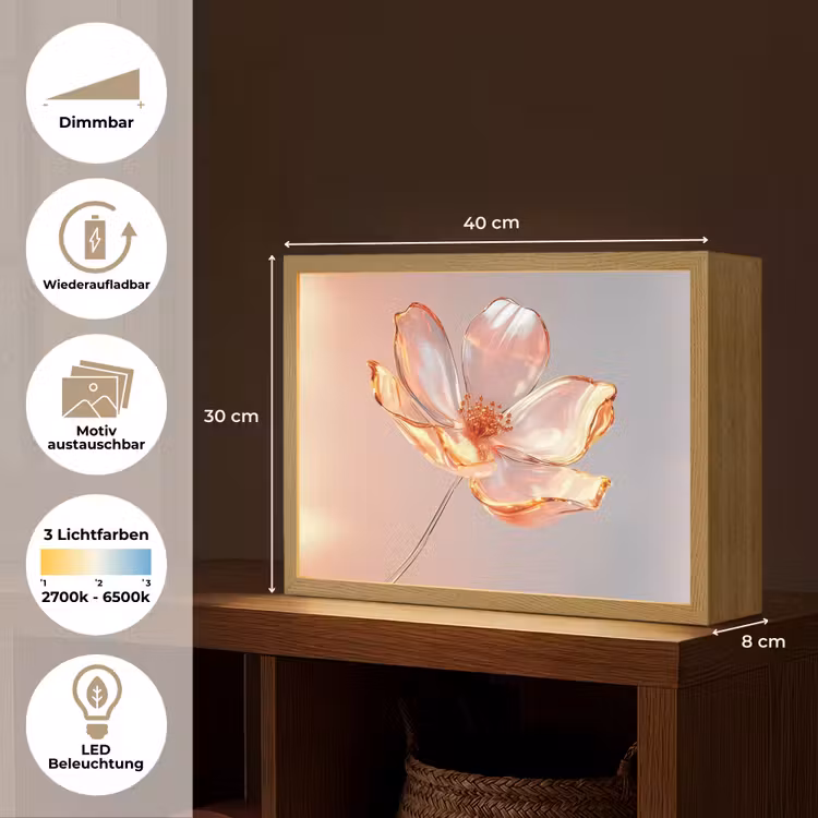 Glazen - Bloem - Roze Light Box met batterij (Wandlamp) middel -USP_websiteoverzichtDE