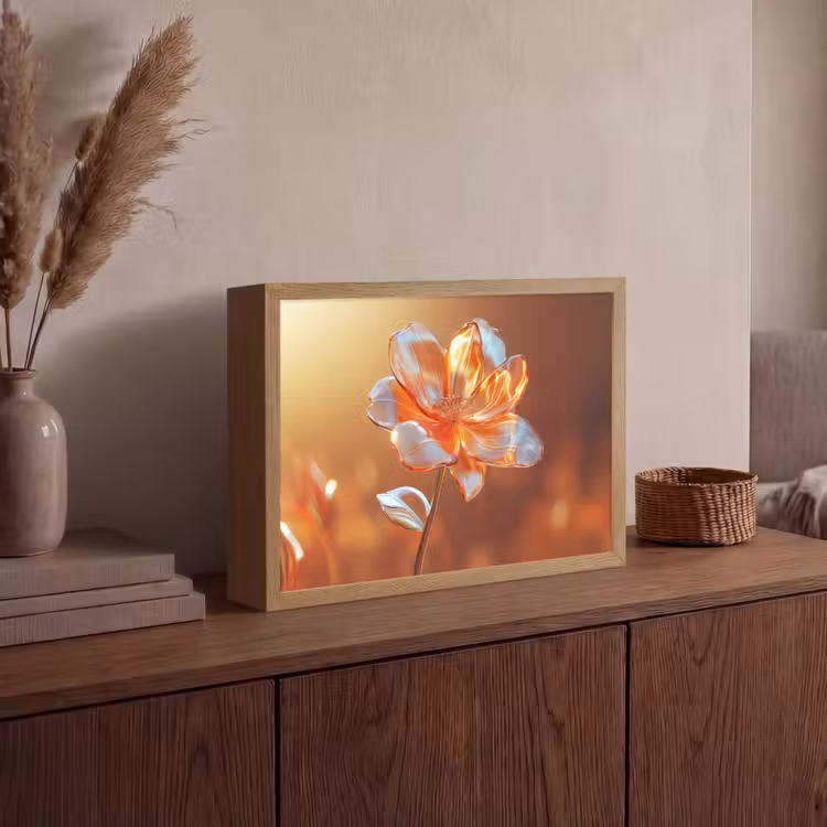 Glazen - Bloem - Zonlicht Light Box met batterij (Wandlamp) middel -sfeer2