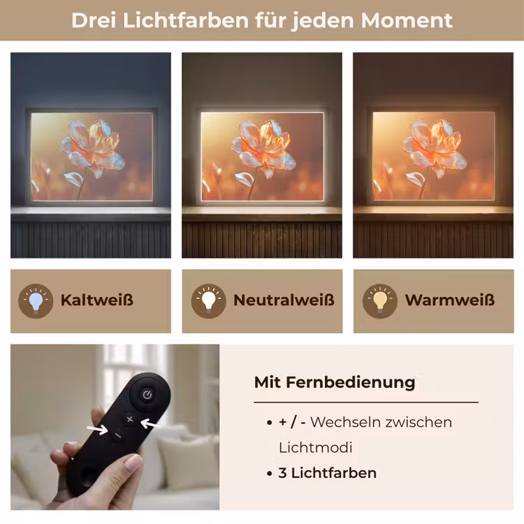 Glazen - Bloem - Zonlicht Light Box met batterij (Wandlamp) middel -USP_lichtkleurDE