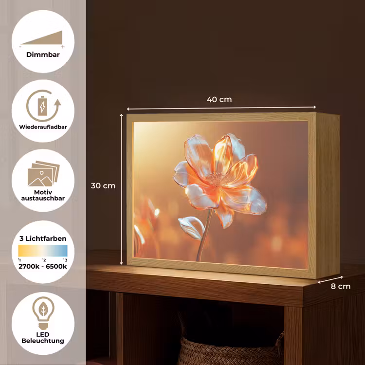 Glazen - Bloem - Zonlicht Light Box met batterij (Wandlamp) middel -USP_websiteoverzichtDE