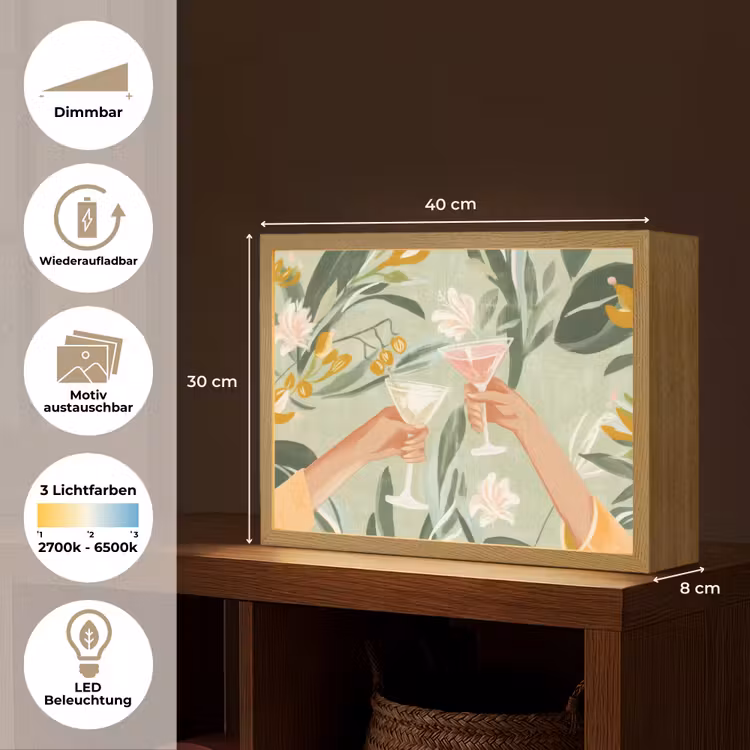 Glazen - Proosten - Bladeren - Groen Light Box met batterij (Wandlamp) middel -USP_websiteoverzichtDE