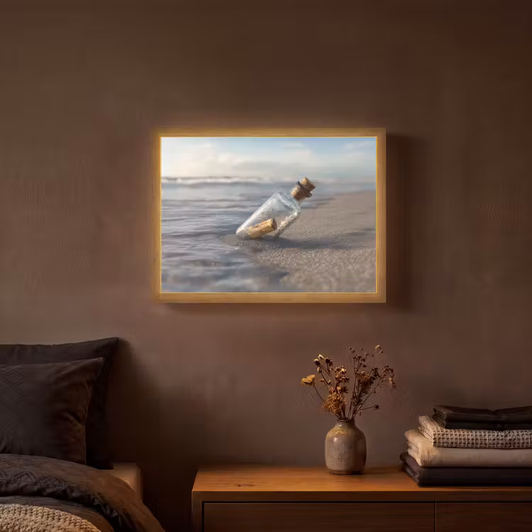 Glazenfles - Post - Zee - Zand Light Box met batterij (Wandlamp) middel -sfeer4