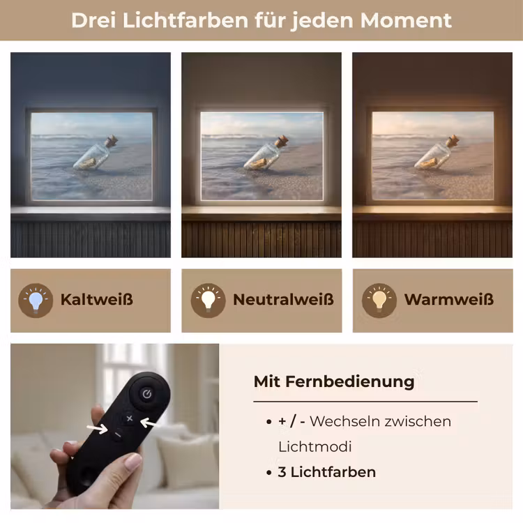 Glazenfles - Post - Zee - Zand Light Box met batterij (Wandlamp) middel -USP_lichtkleurDE