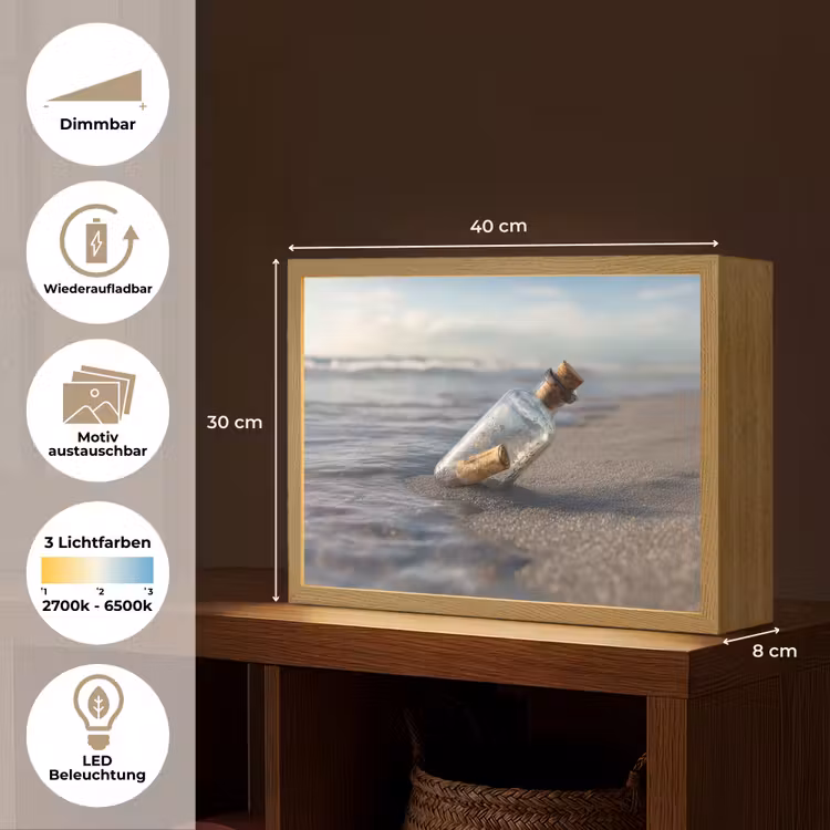 Glazenfles - Post - Zee - Zand Light Box met batterij (Wandlamp) middel -USP_websiteoverzichtDE