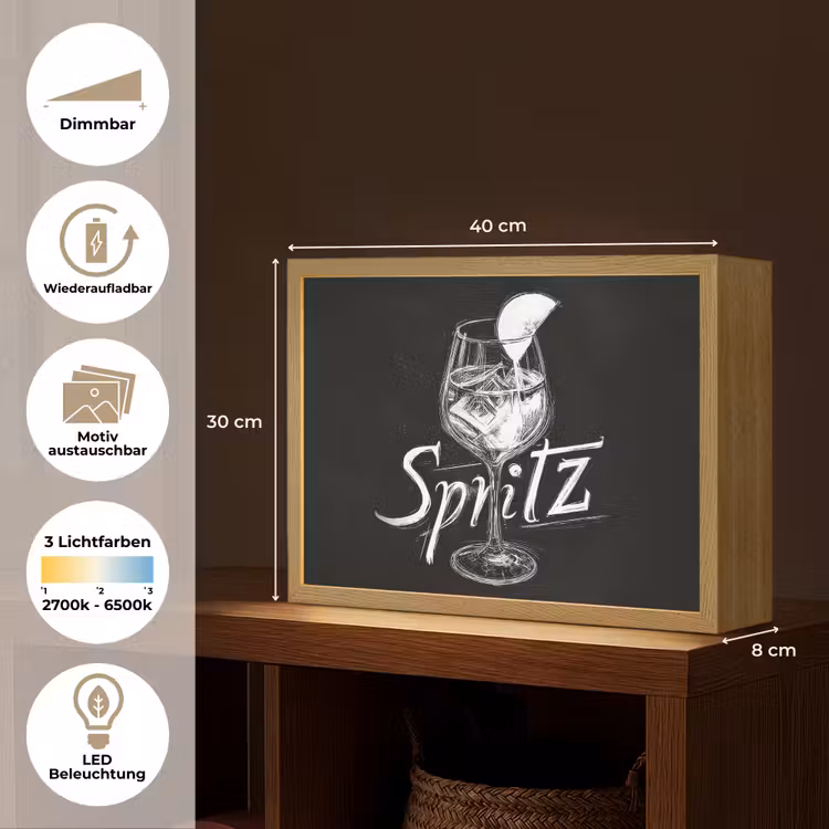 Glas spritz - Krijtletters - Ijsblokjes - Citroen Light Box met batterij (Wandlamp) middel -USP_websiteoverzichtDE