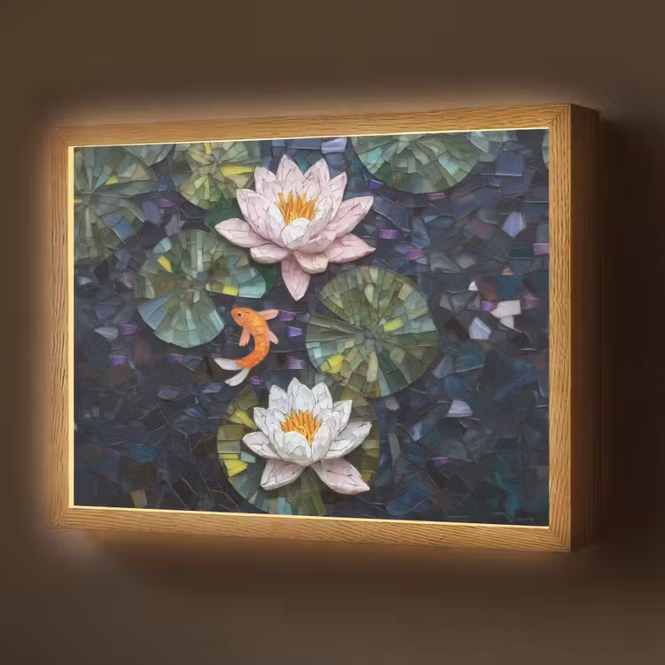 Glasstukjes - Leliebladeren - Vis - Oranje Light Box met batterij (Wandlamp) middel -z3d_website