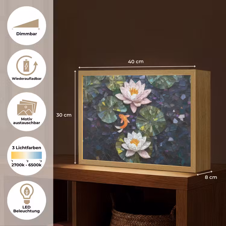 Glasstukjes - Leliebladeren - Vis - Oranje Light Box met batterij (Wandlamp) middel -USP_websiteoverzichtDE