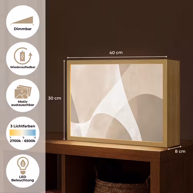 Vloeiende vlakken - Harmonieus - Golvend Light Box met batterij (Wandlamp) middel -USP_websiteoverzichtDE