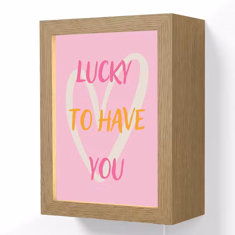 Lucky - Love - Valentijn - Roze Light Box met kabel (Wandlamp) klein -3d