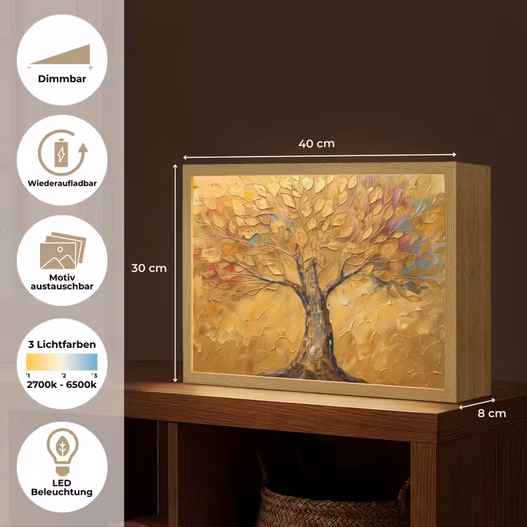 Goud - Boom - Abstract - Modern Light Box met batterij (Wandlamp) middel -USP_websiteoverzichtDE