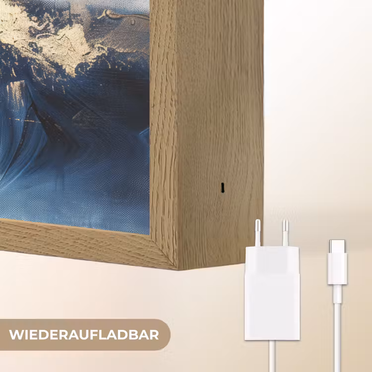 Goud - Blauw - Verf - Kunst - Modern Light Box met batterij (Wandlamp) middel -USP_websiteoplaadbaarDE