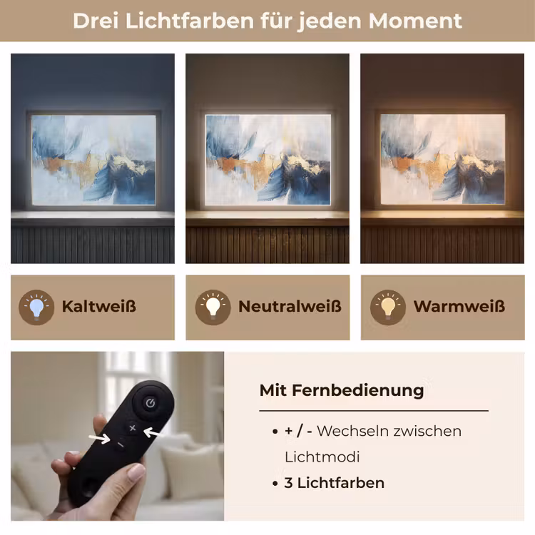 Goud - Blauw - Verf - Kunst - Modern Light Box met batterij (Wandlamp) middel -USP_lichtkleurDE