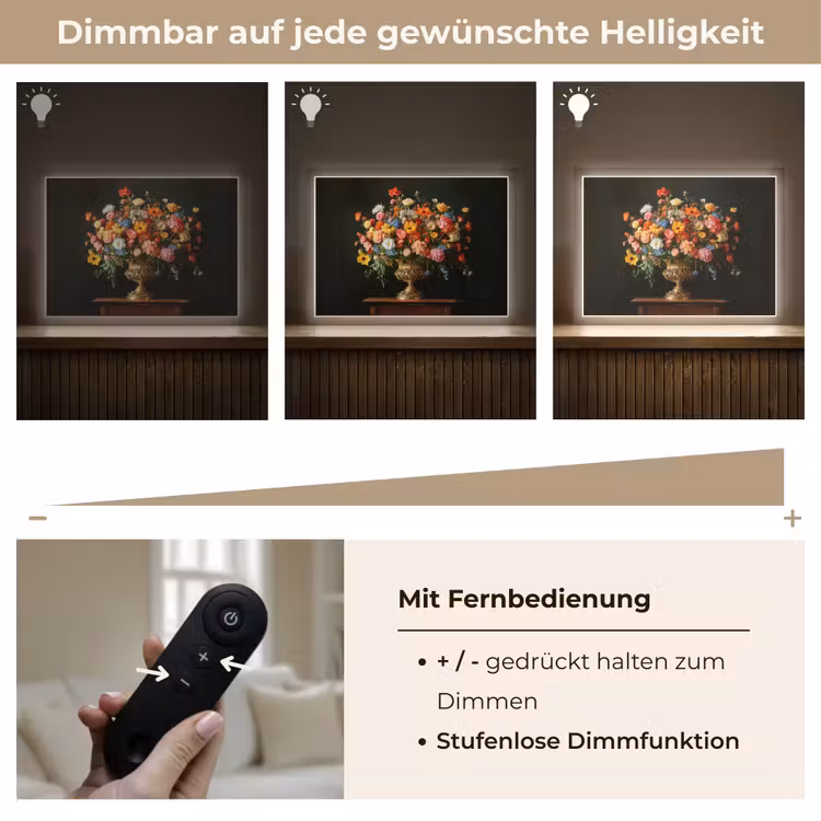 Goud - Bloemen - Kleuren - Vaas Light Box met batterij (Wandlamp) middel -USP_dimbaarDE