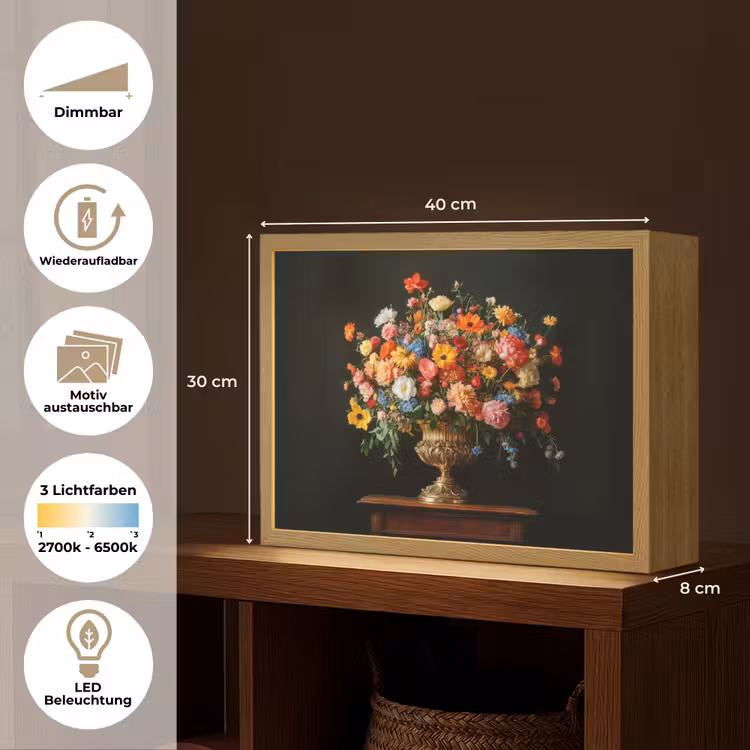 Goud - Bloemen - Kleuren - Vaas Light Box met batterij (Wandlamp) middel -USP_websiteoverzichtDE