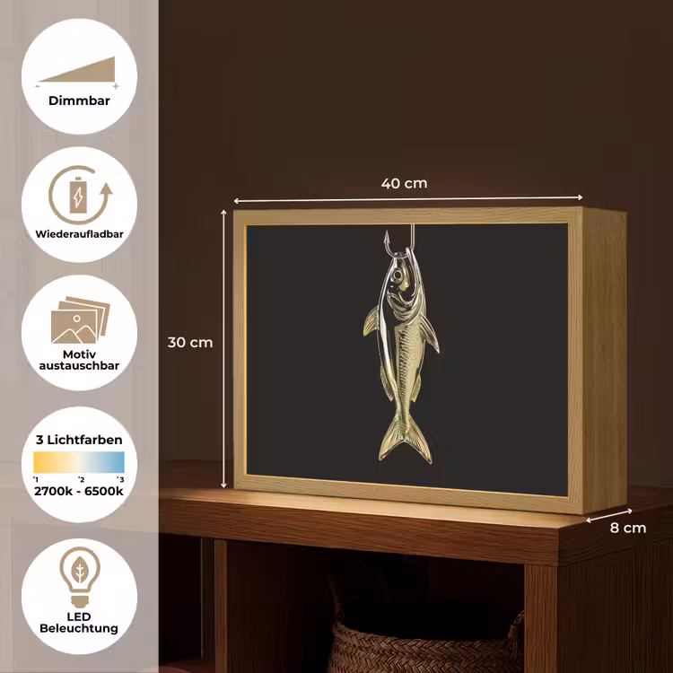 Goud - Vis - Haak - Zwart Light Box met batterij (Wandlamp) middel -USP_websiteoverzichtDE