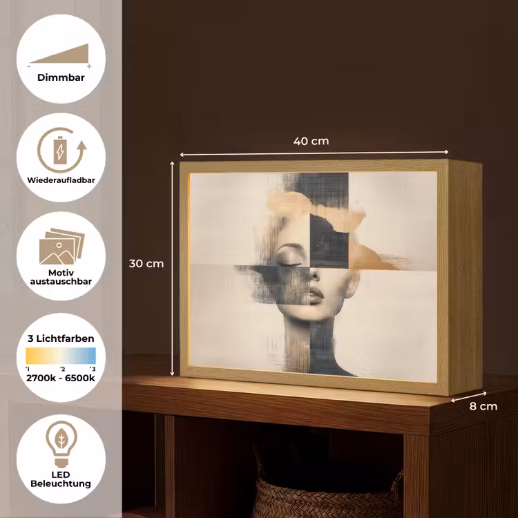 Goud - Vrouw - Rechthoeken Light Box met batterij (Wandlamp) middel -USP_websiteoverzichtDE