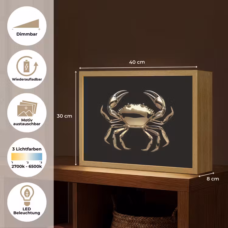 Goud - Krab - Dieren - Zwart Light Box met batterij (Wandlamp) middel -USP_websiteoverzichtDE