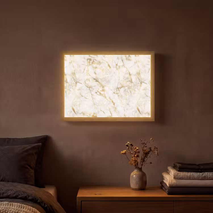 Goud - Licht - Nerf - Marmer Light Box met batterij (Wandlamp) middel 907 -sfeer4