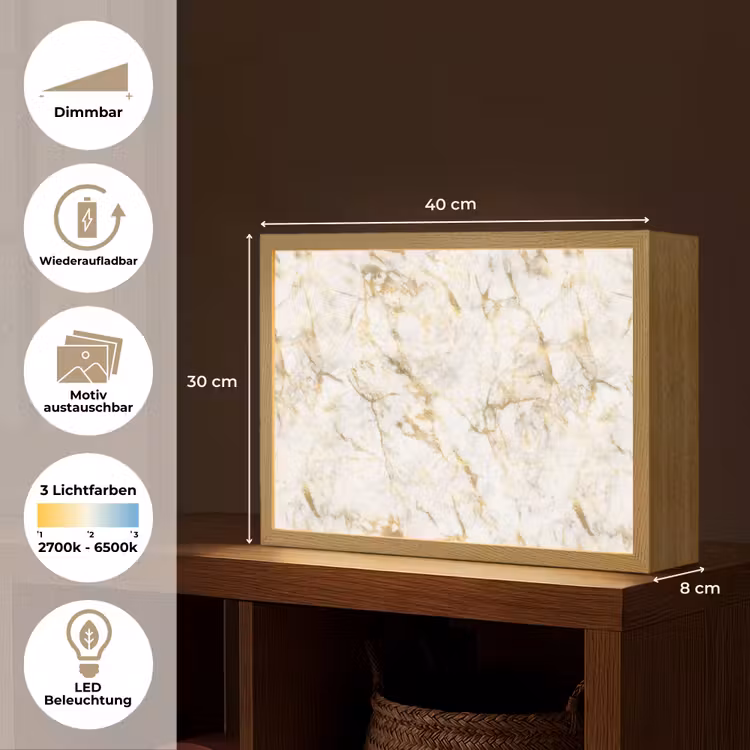 Goud - Licht - Nerf - Marmer Light Box met batterij (Wandlamp) middel 907 -USP_websiteoverzichtDE
