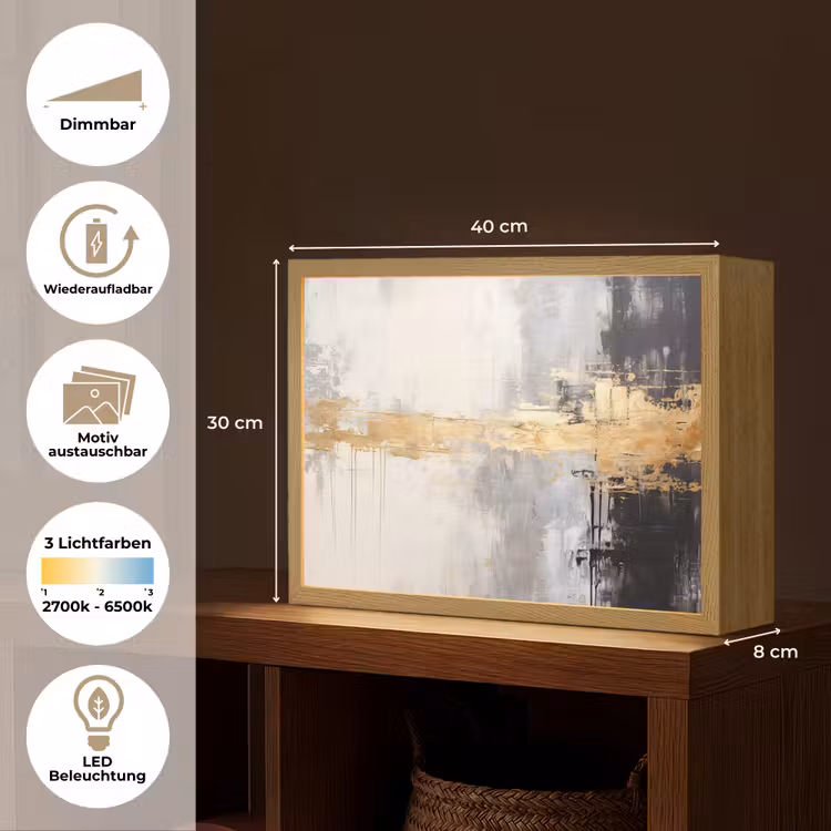 Goud - Luxe - Acryl - Kunst Light Box met batterij (Wandlamp) middel -USP_websiteoverzichtDE