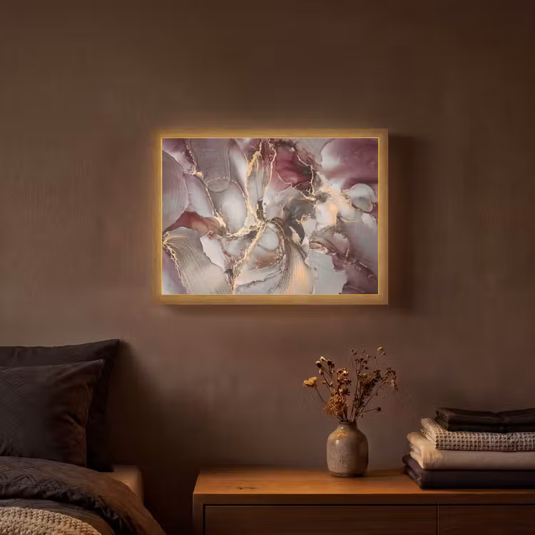 Goud - Marmer - Paars Light Box met batterij (Wandlamp) middel -sfeer4