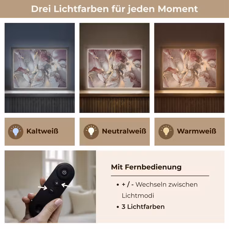 Goud - Marmer - Paars Light Box met batterij (Wandlamp) middel -USP_lichtkleurDE