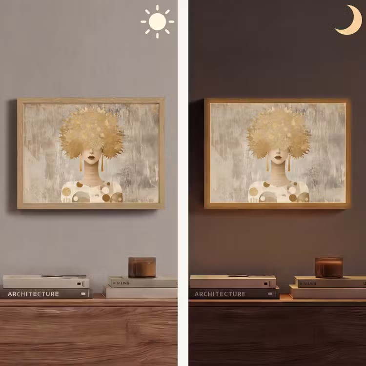 Goud - Portret - Vrouw Light Box met batterij (Wandlamp) middel -sfeer3