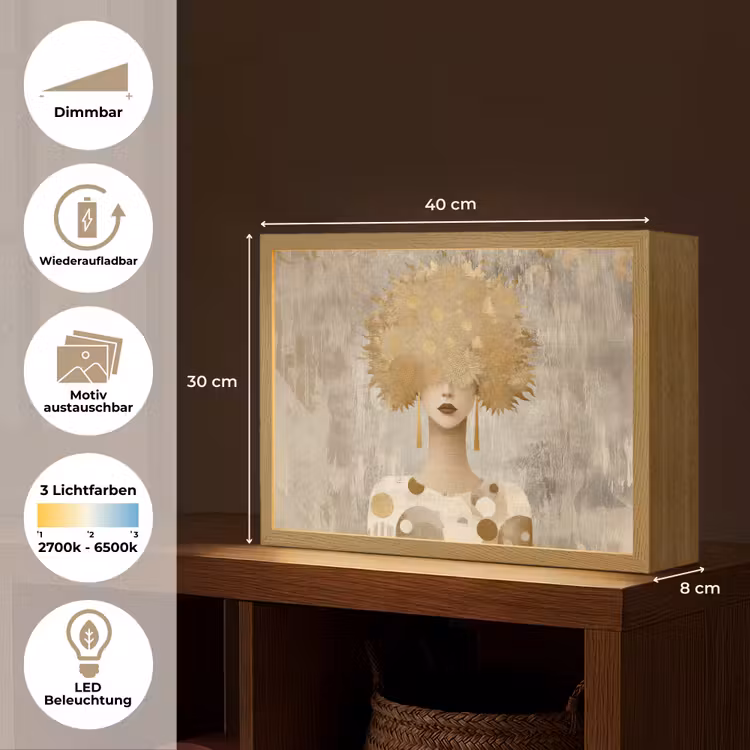Goud - Portret - Vrouw Light Box met batterij (Wandlamp) middel -USP_websiteoverzichtDE