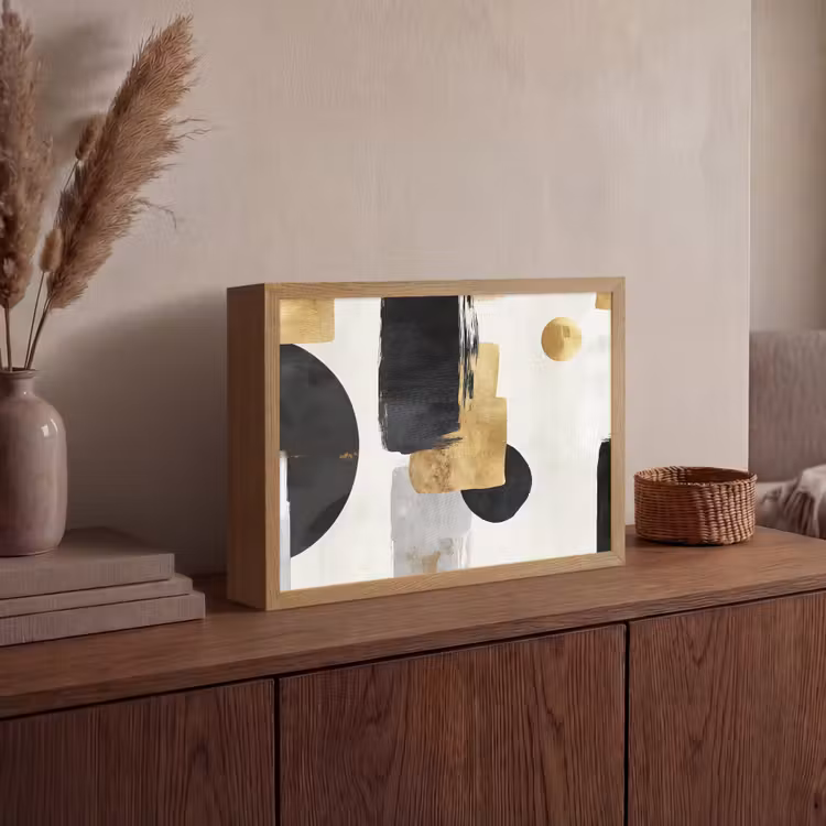 Goud - Rechthoeken - Cirkels - Abstract Light Box met batterij (Wandlamp) middel -sfeer2