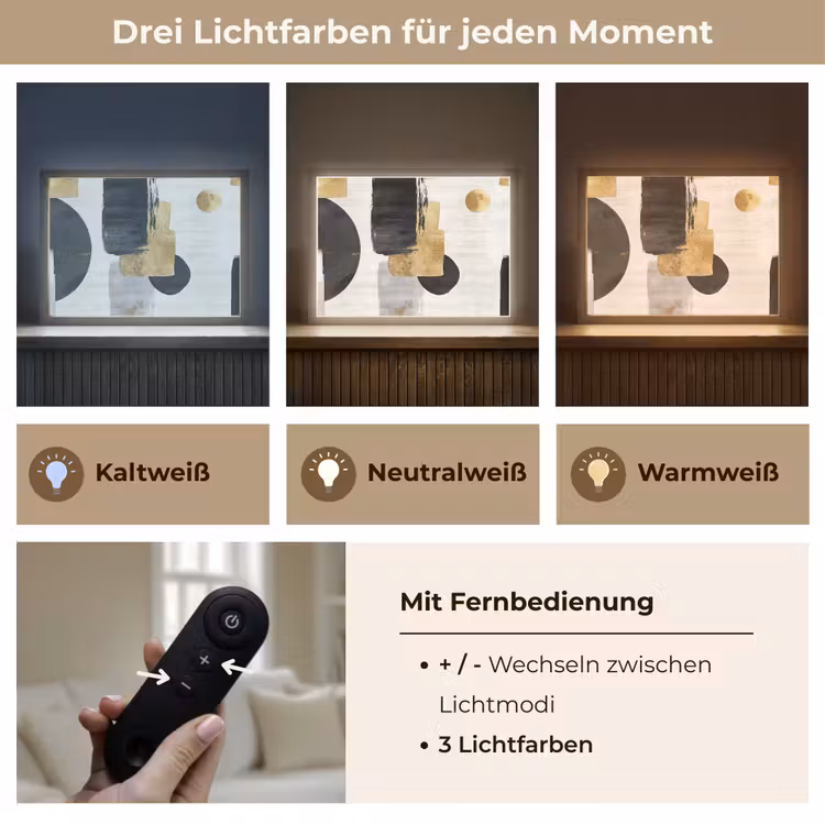Goud - Rechthoeken - Cirkels - Abstract Light Box met batterij (Wandlamp) middel -USP_lichtkleurDE