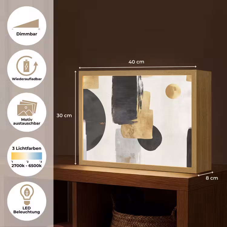 Goud - Rechthoeken - Cirkels - Abstract Light Box met batterij (Wandlamp) middel -USP_websiteoverzichtDE