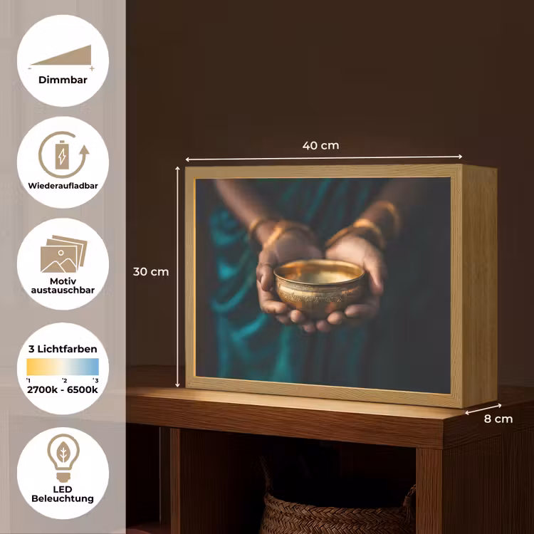Goud - Kom - Blauw Light Box met batterij (Wandlamp) middel -USP_websiteoverzichtDE