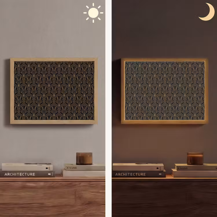 Goud - Zwart - Lijnen Light Box met batterij (Wandlamp) middel 907 -sfeer3
