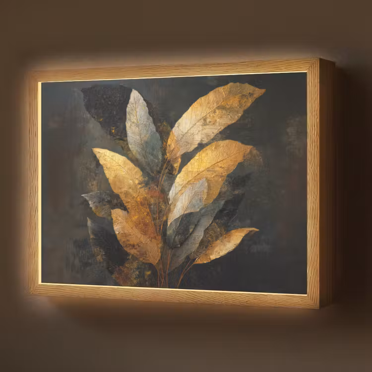 Gouden Bladcompositie – Botanische Luxe Light Box met batterij (Wandlamp) middel -z3d_website