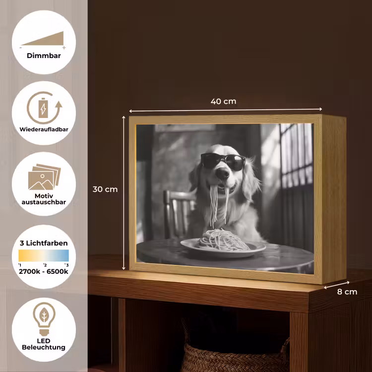 Golden Retriever - Hond - Vrolijk -  Bord spaghetti - Zwart - wit Light Box met batterij (Wandlamp) middel -USP_websiteoverzichtDE