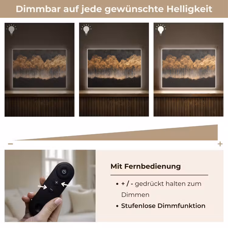 Gouden Bomen in Mistig Landschap Light Box met batterij (Wandlamp) middel -USP_dimbaarDE