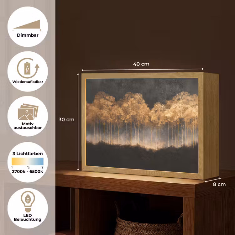 Gouden Bomen in Mistig Landschap Light Box met batterij (Wandlamp) middel -USP_websiteoverzichtDE