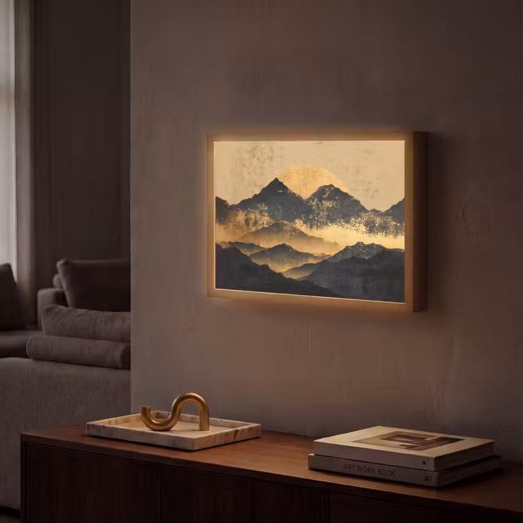 Gouden Bergen bij Maanlicht Light Box met batterij (Wandlamp) middel -sfeer1