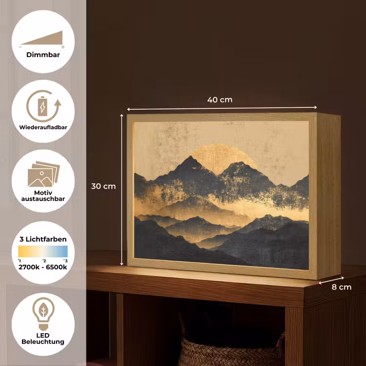 Gouden Bergen bij Maanlicht Light Box met batterij (Wandlamp) middel -USP_websiteoverzichtDE