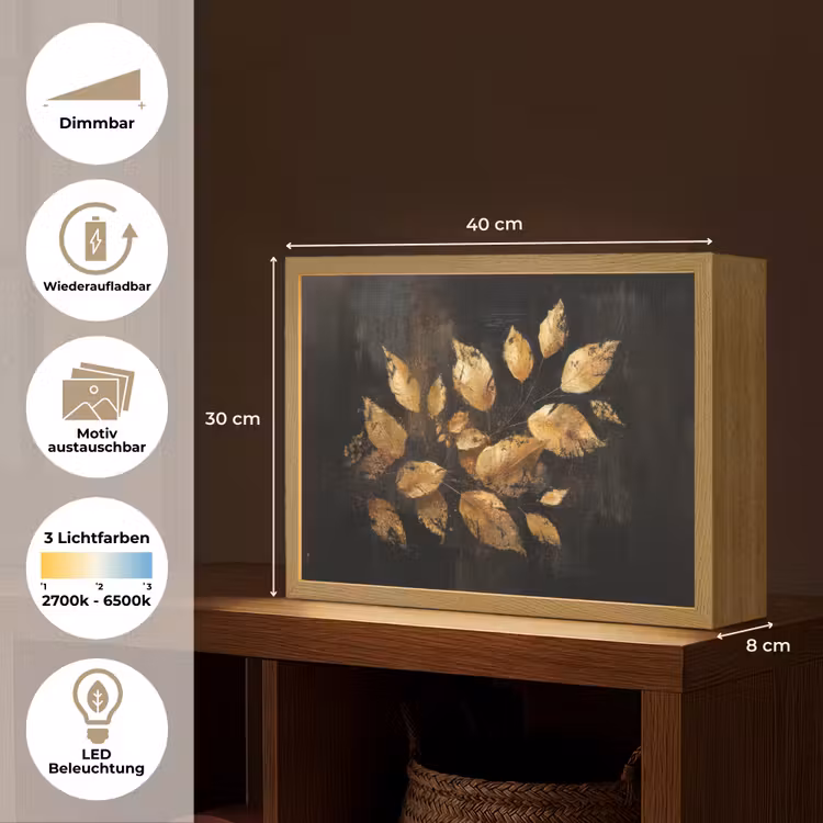 Gouden Bladeren op Donkere Achtergrond Light Box met batterij (Wandlamp) middel -USP_websiteoverzichtDE