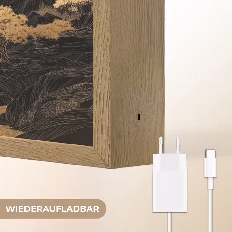 Gouden rivier - Bergen - Maan - Sterrenhemel Light Box met batterij (Wandlamp) middel -USP_websiteoplaadbaarDE