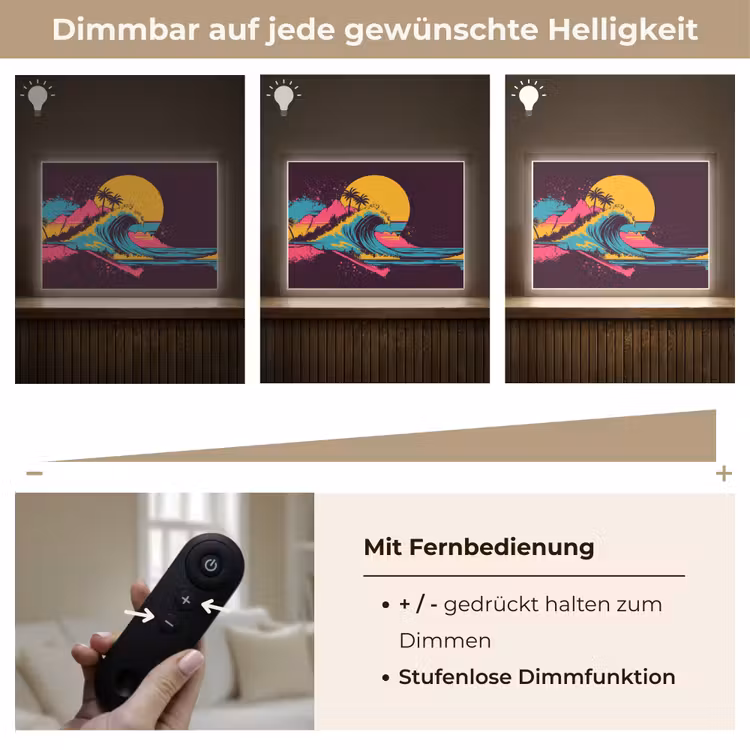 Golf - Kleurrijk - Zon - Palmbomen Light Box met batterij (Wandlamp) middel -USP_dimbaarDE