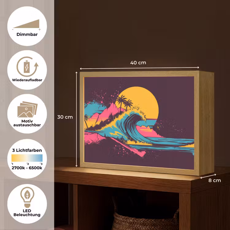 Golf - Kleurrijk - Zon - Palmbomen Light Box met batterij (Wandlamp) middel -USP_websiteoverzichtDE